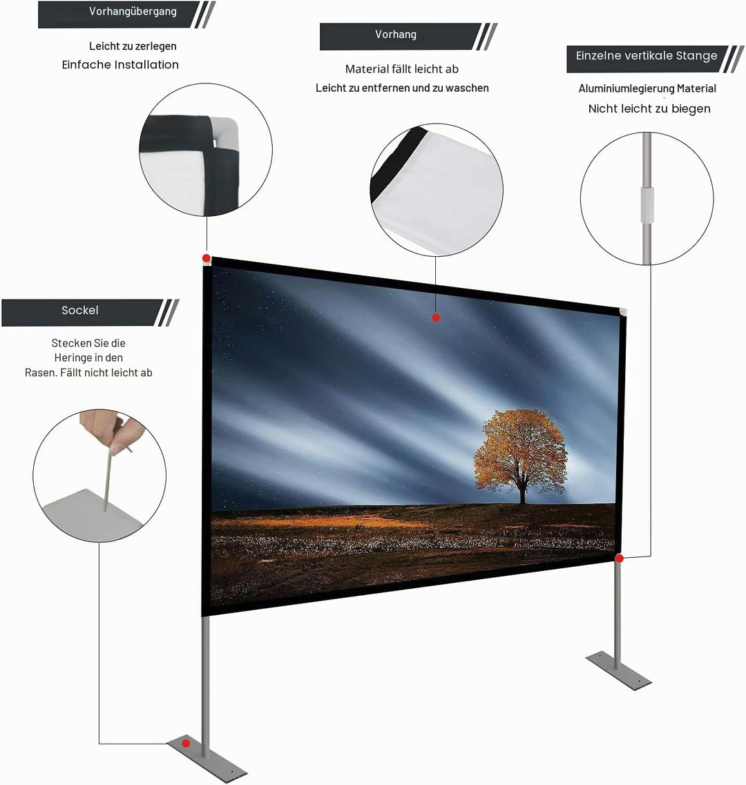 Projektion Leinwand mit Stand 80 Zoll HD 4K Outdoor Indoor Projector Screen Schnelles Falten Tragbar