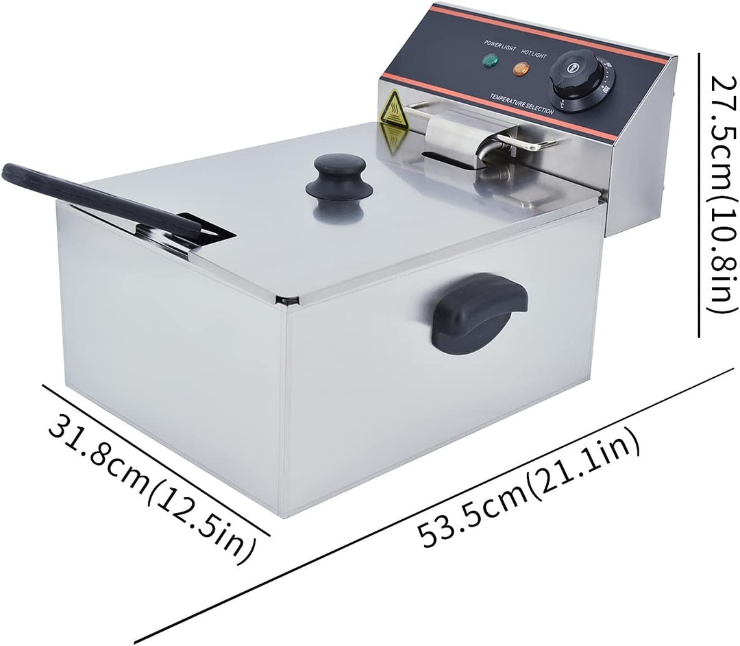 TAIMIKO Elektrische Fritteuse, 6 l, Fritteuse, Profi-Fritteuse, Einzelbehälter aus Edelstahl, mit 2