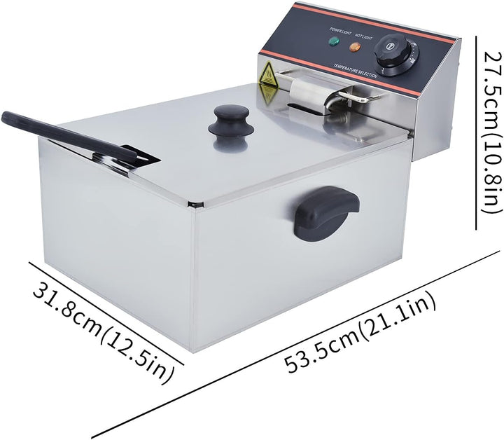 TAIMIKO Elektrische Fritteuse, 6 l, Fritteuse, Profi-Fritteuse, Einzelbehälter aus Edelstahl, mit 2