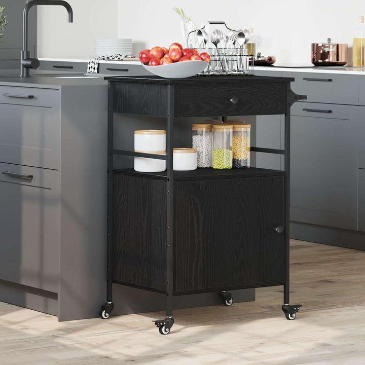 vidaXL Küchentrolley Schwarz Eichen-Optik 56 x 43 x 89,5 cm, Moderner Küchenwagen, praktisches Troll