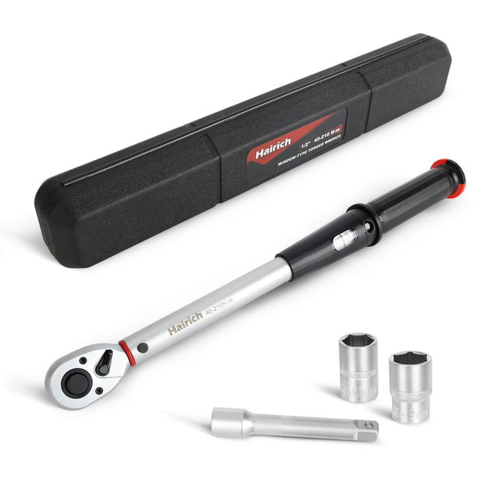 Hairich Drehmomentschlüssel Auto 1/2 Zoll, 40–210 Nm, ±3% Genauigkeit, inkl. 3 Stecknüssen (17/19/21
