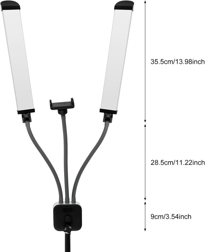 Kosmetiklampe, 3000–6500K Dimmbares LED-Doppelarmleuchte mit Stativ und Tragtasche, 220V 40W Videoli
