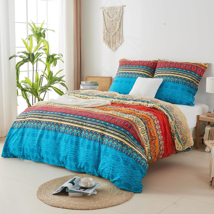Qucover Bunte Bettwäsche 220x240 aus Baumwolle Bettbezug mit Reissverschluss mit 2 Kissenbezug 80x80
