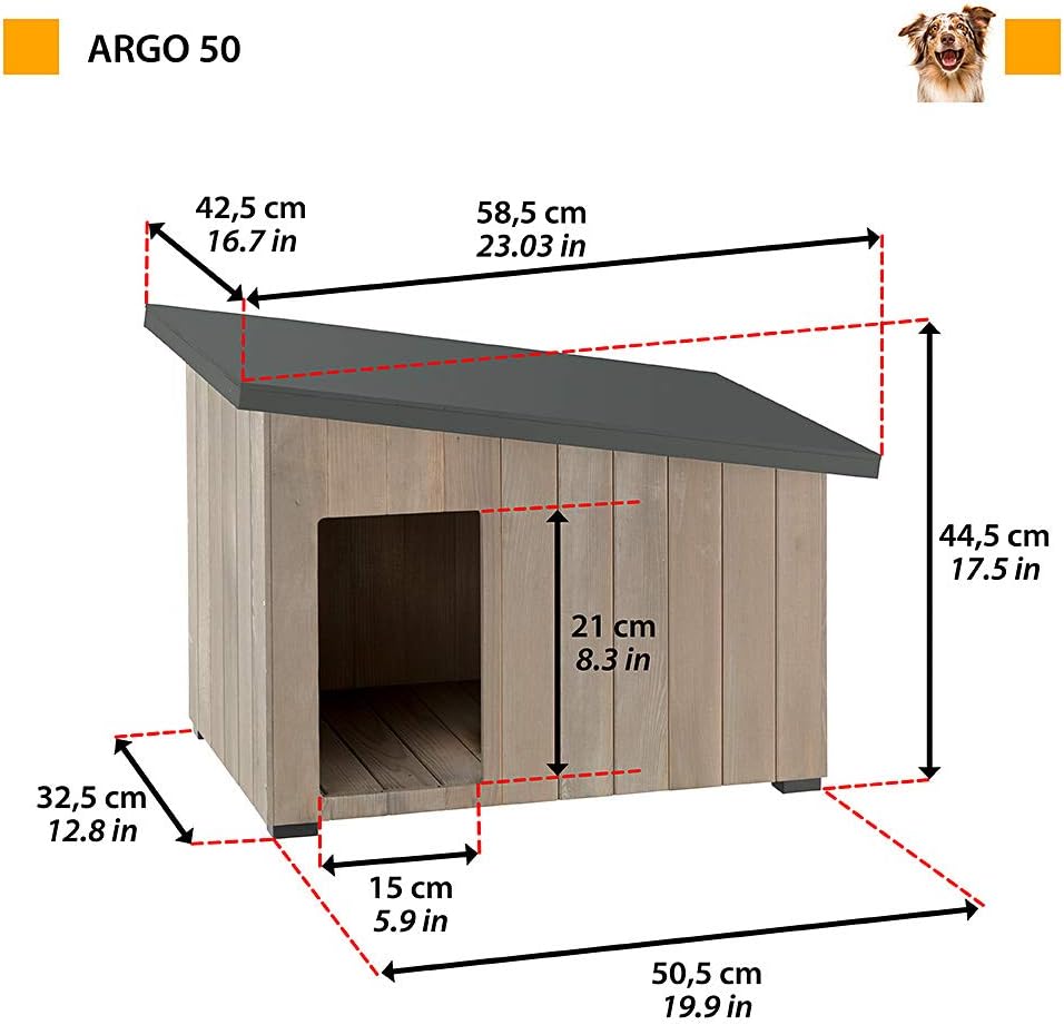 Ferplast 87027100 Outdoor-Zwinger, Hundehütte ARGO 50 aus FSC-Holz mit ungiftiger Farbe, beständig g