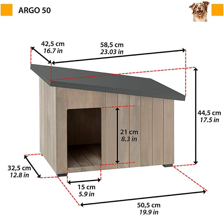 Ferplast 87027100 Outdoor-Zwinger, Hundehütte ARGO 50 aus FSC-Holz mit ungiftiger Farbe, beständig g