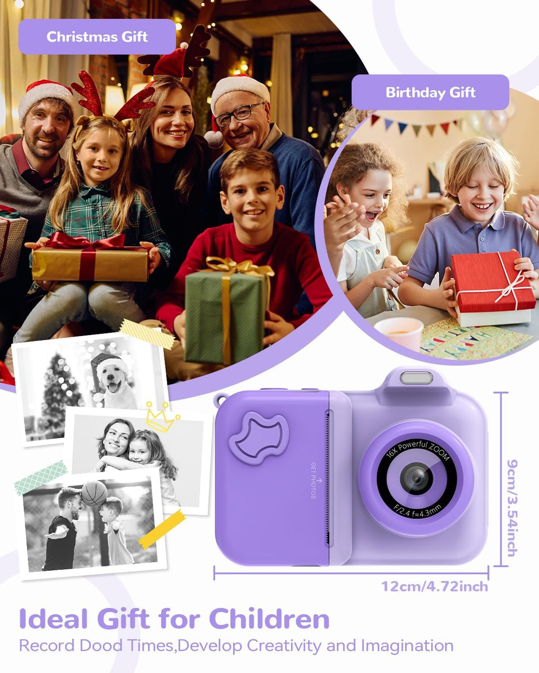 JoJoego Kinderkamera Sofortbildkamera, 2,4-Zoll 24MP Kinder Digitalkamera mit Selfie,1080P HD Dual-K