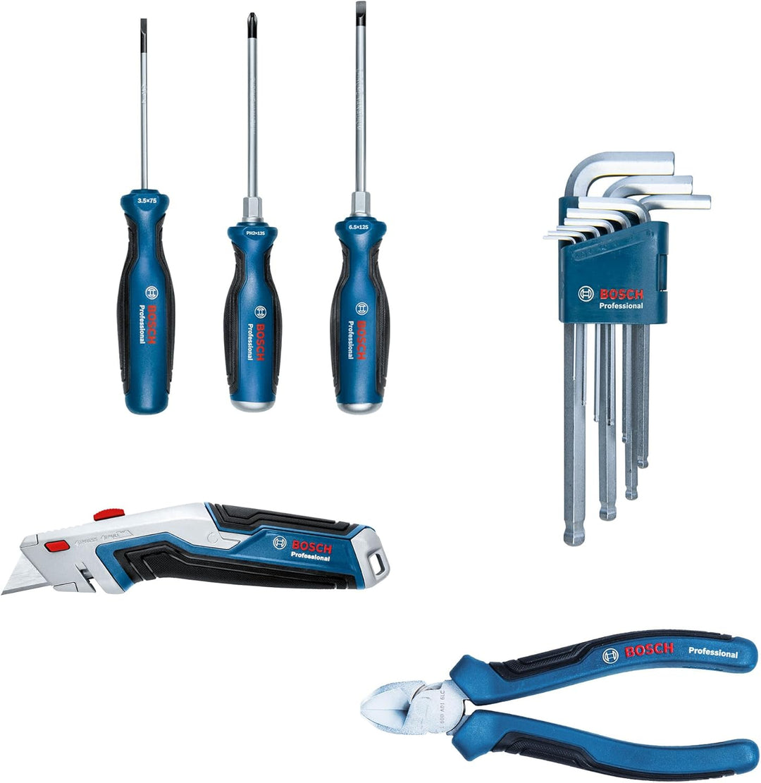 Bosch Professional Combo Kit: Werkzeuggürtel + Handwerkzeug-Set (inkl. 1x Gürtel 108, 1x GWT 2, 1x G