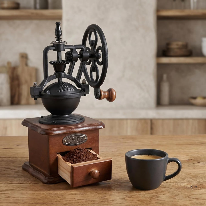 ULTECHNOVO Kaffeemühle Manuell aus Holz mit Handkurbel und Keramikmahlwerk, Kompakte Handkaffeemühle