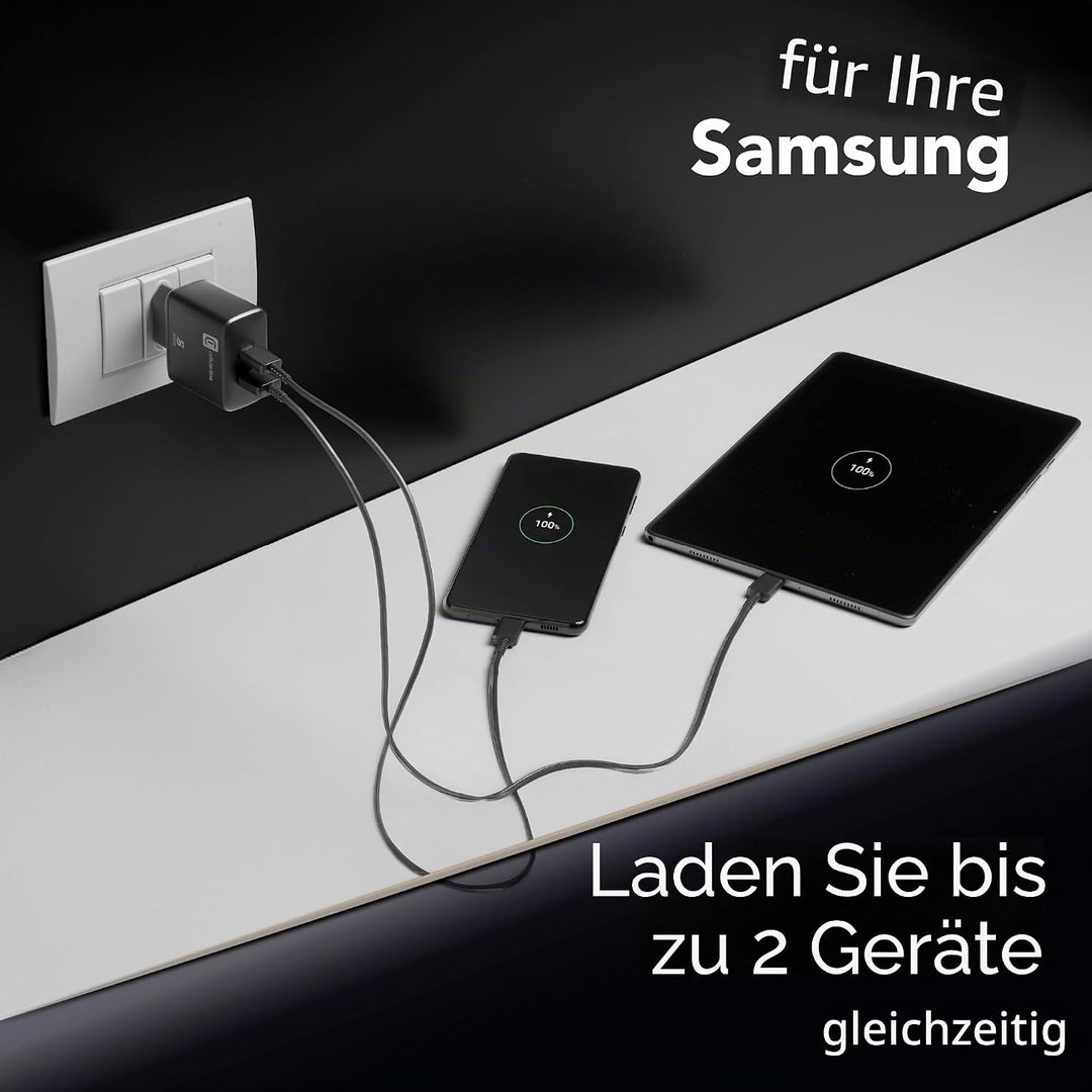 Cellularline | Netzwerk-Ladegerät | USB- und USB-C-Ladegerät mit 2 Anschlüssen und 25-W-Super-Fast-C