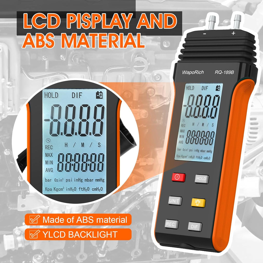 WapoRich Digitales Manometer ±30,00Psi Professionelles Barometer Differenzdruckmessgerät 11 wählbare
