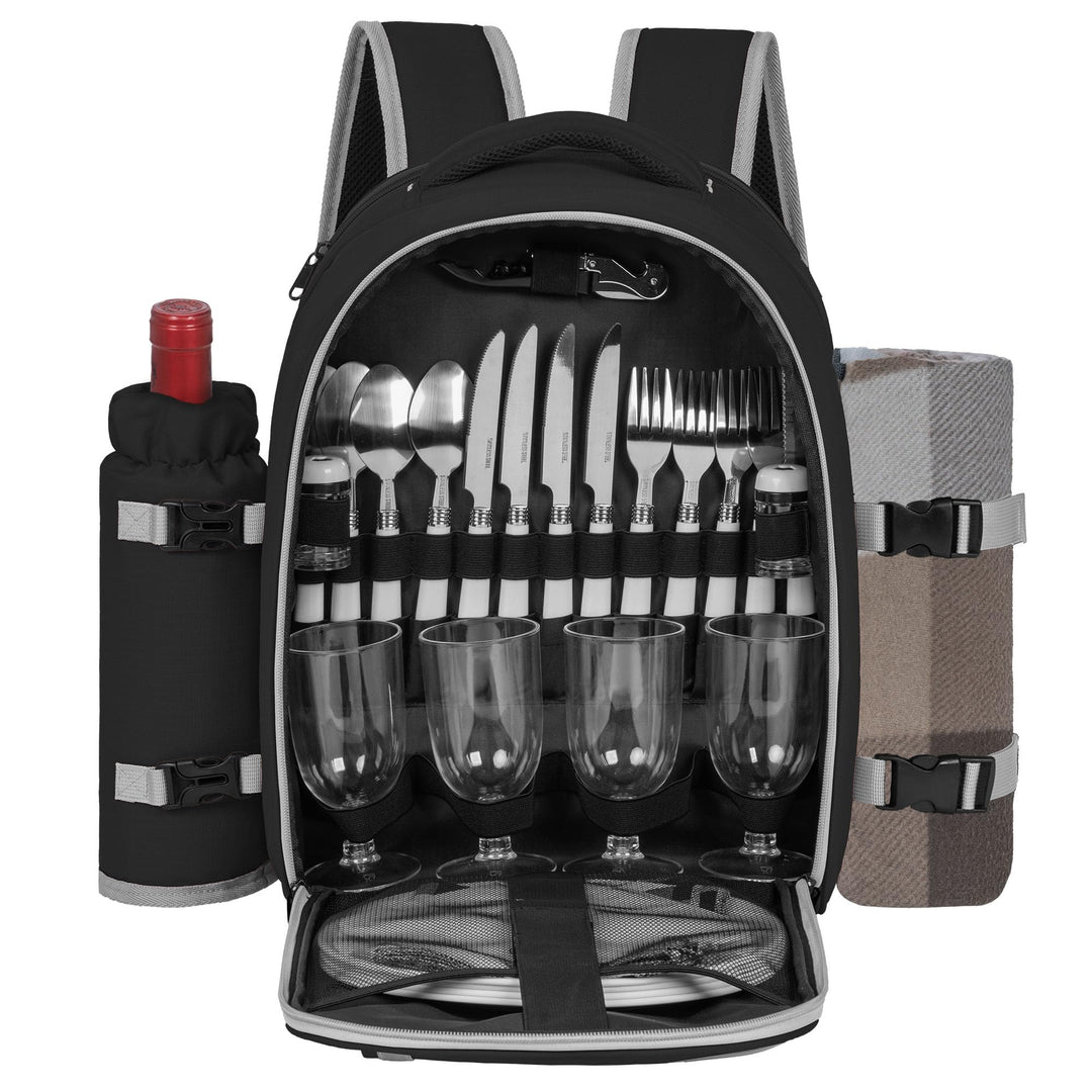 FREEAMG Picknick-Rucksack für 4 Personen, mit Kühlfach, isoliert und wasserdicht, Picknicktasche mit