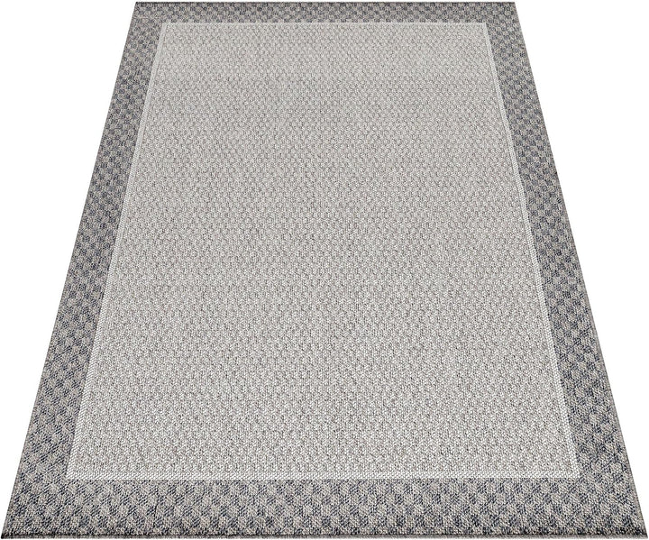In- &amp; Outdoor Teppich Robuster, Ethno Look Bordüre Muster, Rechteckig, Grau und Creme Farbe, Wetterf