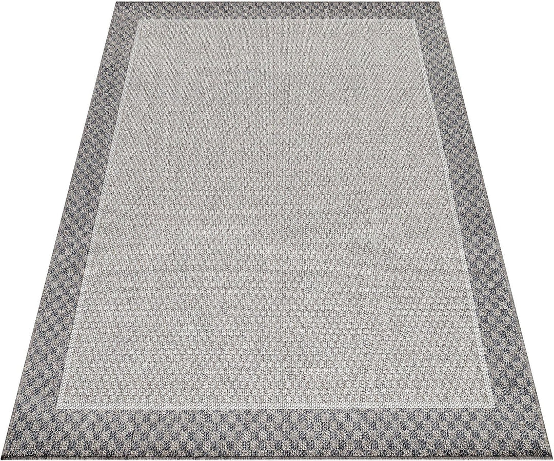 In- &amp; Outdoor Teppich Robuster, Ethno Look Bordüre Muster, Rechteckig, Grau und Creme Farbe, Wetterf