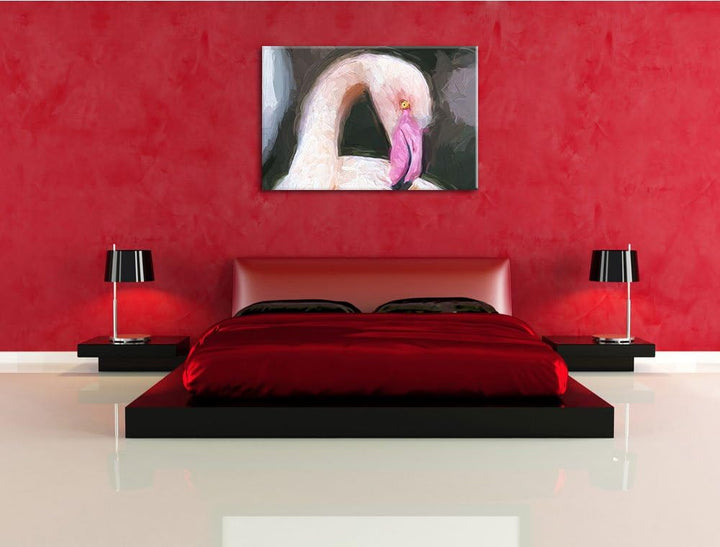 Flamingo beim Putzen Deluxe Format: 100x70 cm auf Leinwand, XXL riesige Bilder fertig gerahmt mit Ke