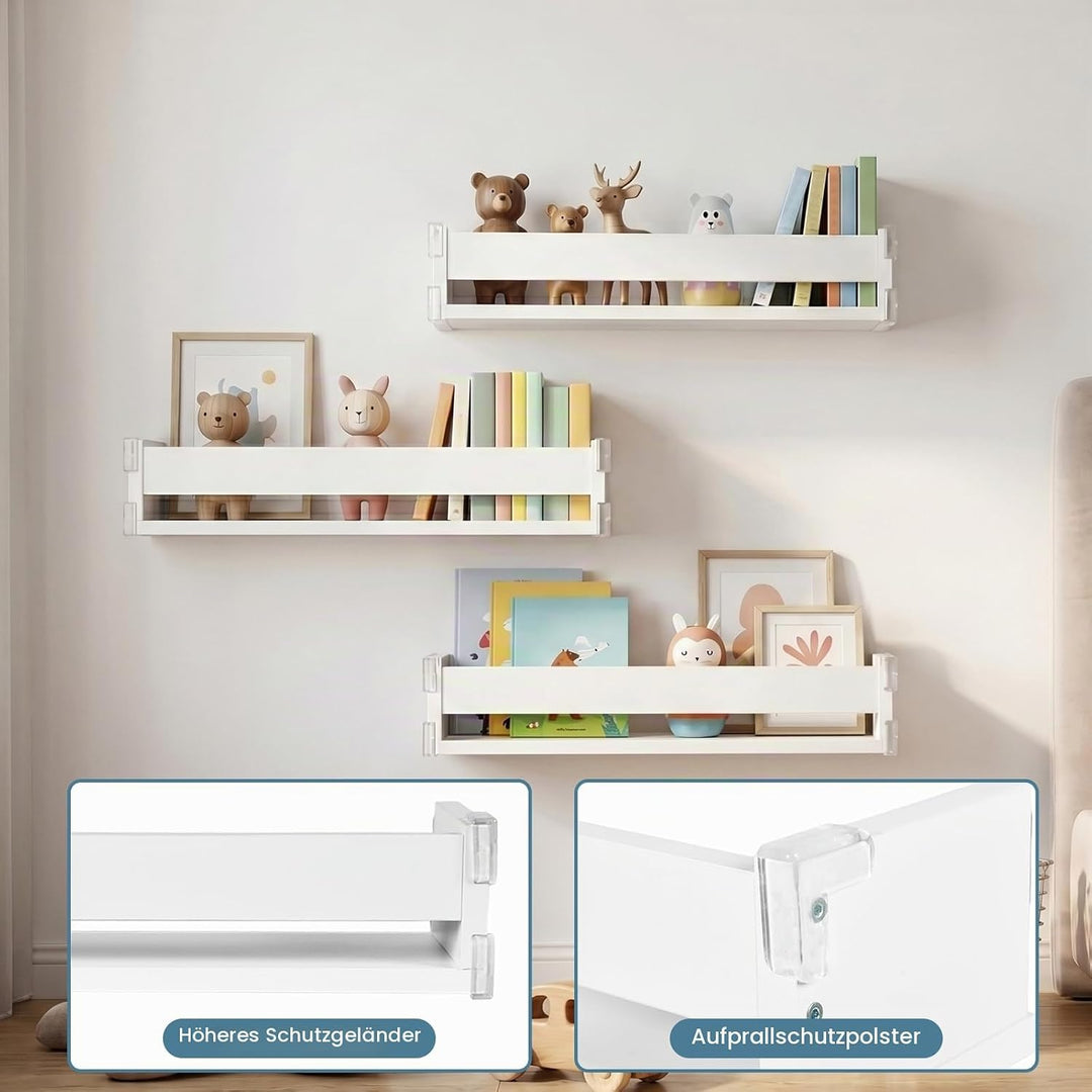 Wandregal für das Kinderzimmer, 44,7 cm, Bücherregal für die Wand, 3er-Set, Wandregal aus Holz, Schw