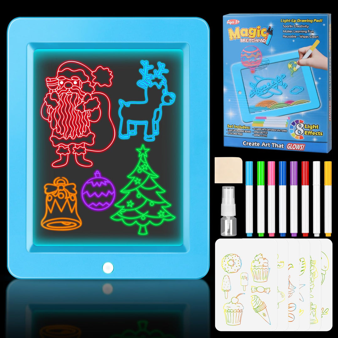 Leuchtendes Led Zeichenbrett für Kinder, Led Maltafel Zaubertafel mit 8 Farben Stift, 8 Beleuchtungs