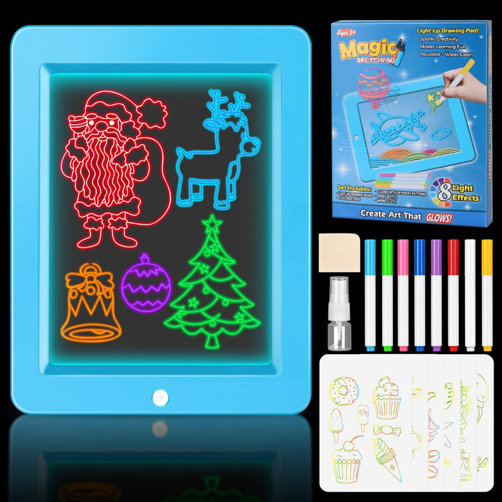 Leuchtendes Led Zeichenbrett für Kinder, Led Maltafel Zaubertafel mit 8 Farben Stift, 8 Beleuchtungs
