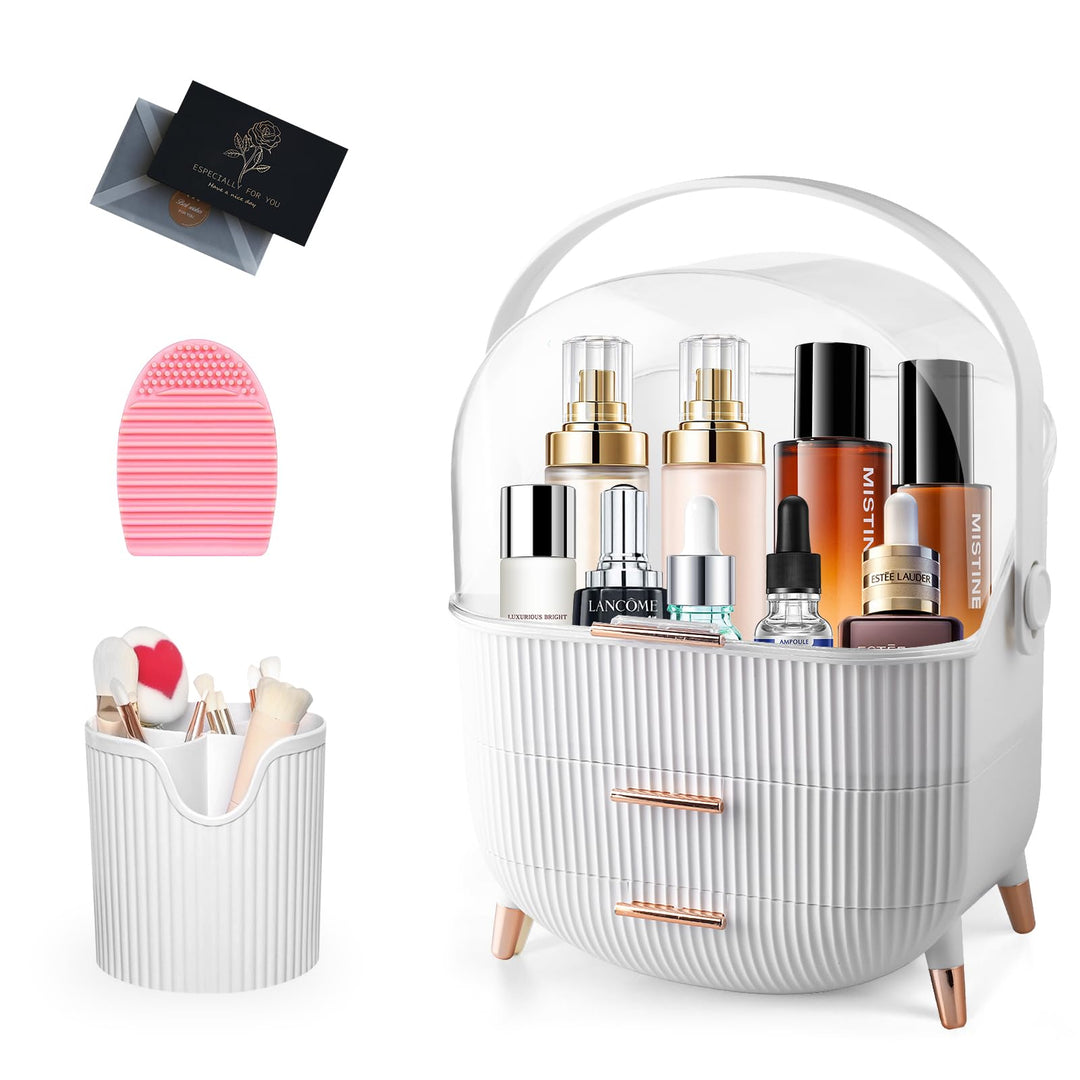 UCAMP Make-up-Organizer mit Reinigungsutensilien und Bürstenhalter–Kosmetikbox aus Kunststoff 3 Eben