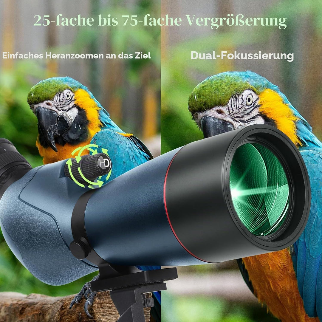 25-75X70 Spektiv für Zielschiessen - HD Spektiv mit Stativ Tragetasche & Smartphone Halterung - BAK4