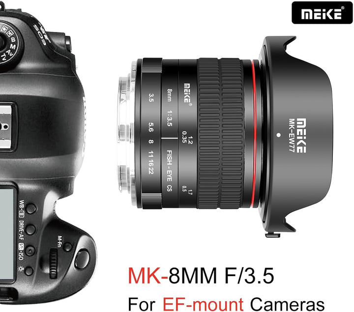 Meike 8mm f3.5 Ultra Weitwinkel Fisheye Objektiv für Canon EOS EF Mount DSLR Kameras EOS 70D 77D 80D