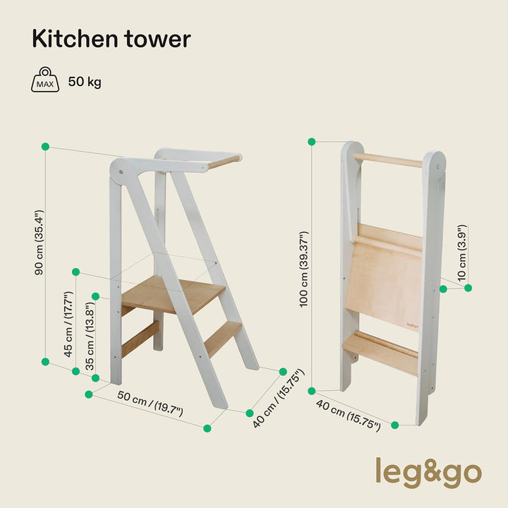 Leg&Go Montessori klappbarer Lernturm mit höhenverstellbarer Plattform - komplett montiert und sofor