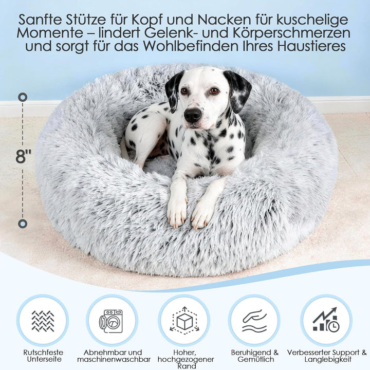 Donut-Hundebett, 80 cm Rundes Haustierbett, Waschbarem Bezug und Schaumstofffüllung für Hunde und Ka