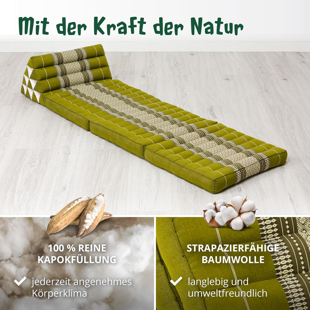 livasia Thaikissen mit 3 Auflagen, Dreieckskissen mit Klappmatratze, Keilkissen Kapok, Rückenkissen