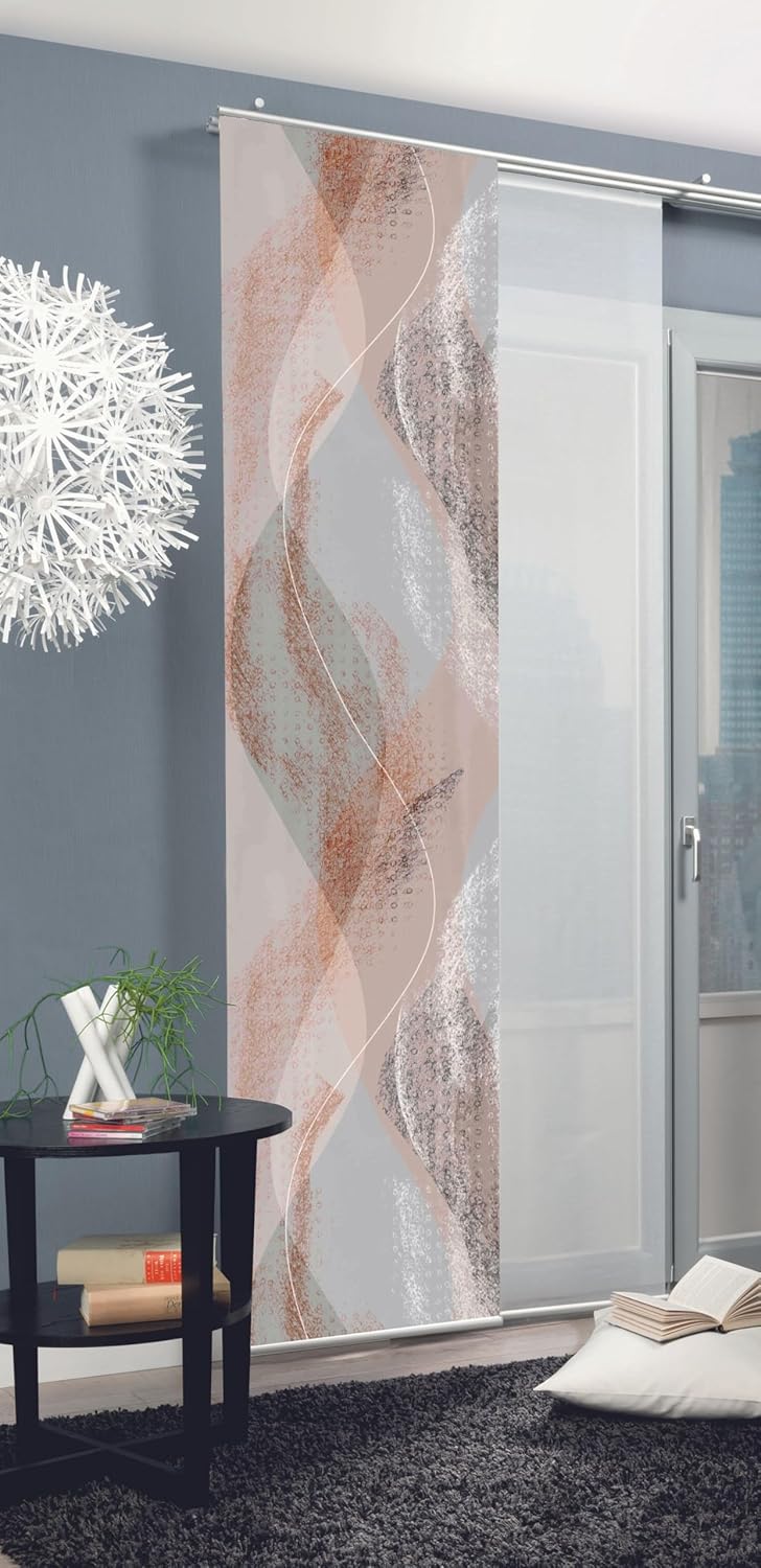 84066 | Schiebegardine Torre, blickdichter Dekostoff, mit abstraktem Motiv, 245x60cm, Farbe: Kupfer
