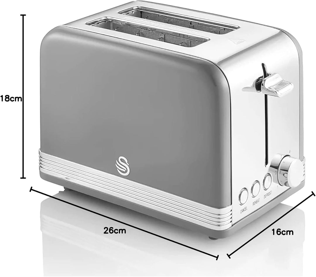 Swan Retro ST19010GRNEU 2-Scheiben-Breitschlitz-Brottoaster, Vintage Design, 3 Funktionen: Auftauen/