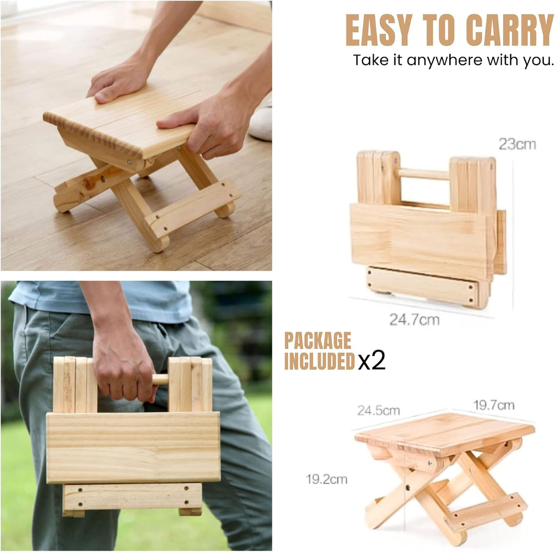 2 Mini Klapphocker aus Holz. Reisesitz, Kinderhocker, Tragbarer Fusshocker für Zuhause, Badezimmer,