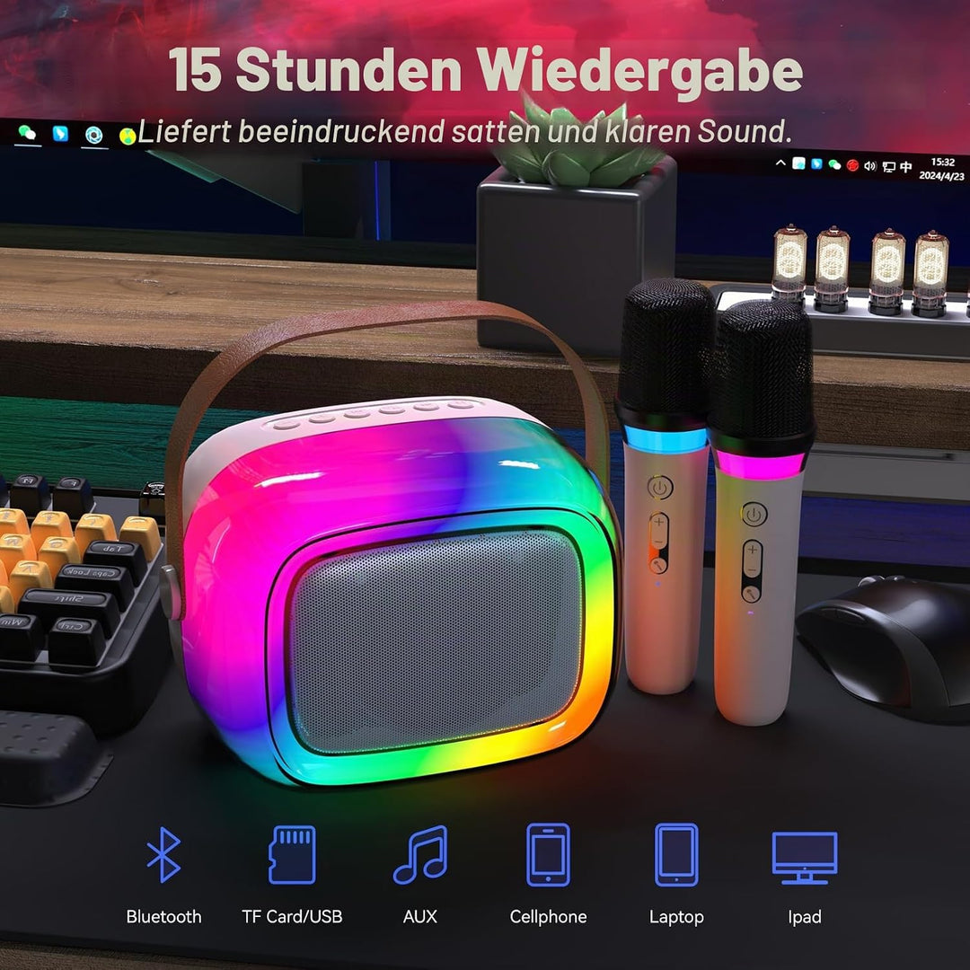 GUYUCOM Karaoke Machine mit 2 Kabellose Mini Mikrofon für Kinder und Erwachsene, Tragbaren Bluetooth