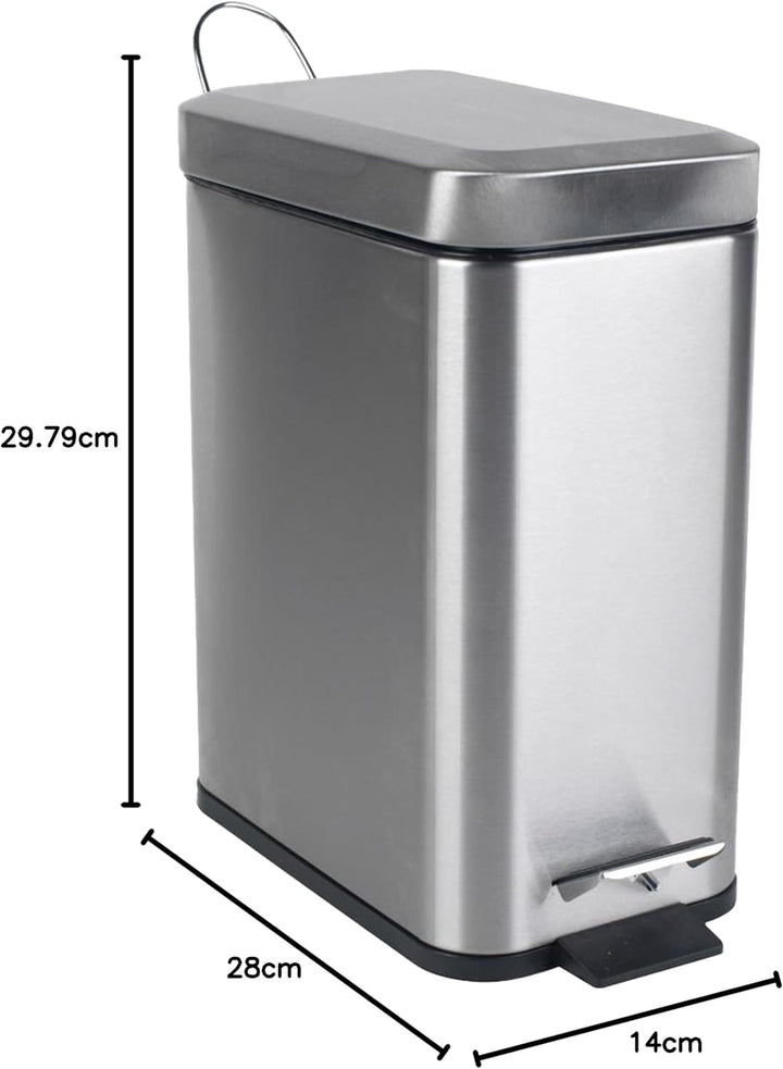 Beldray LA041173SS Treteimer für Badezimmer – Abfalleimer mit rechteckigem Soft-Close-Deckel, Küchen