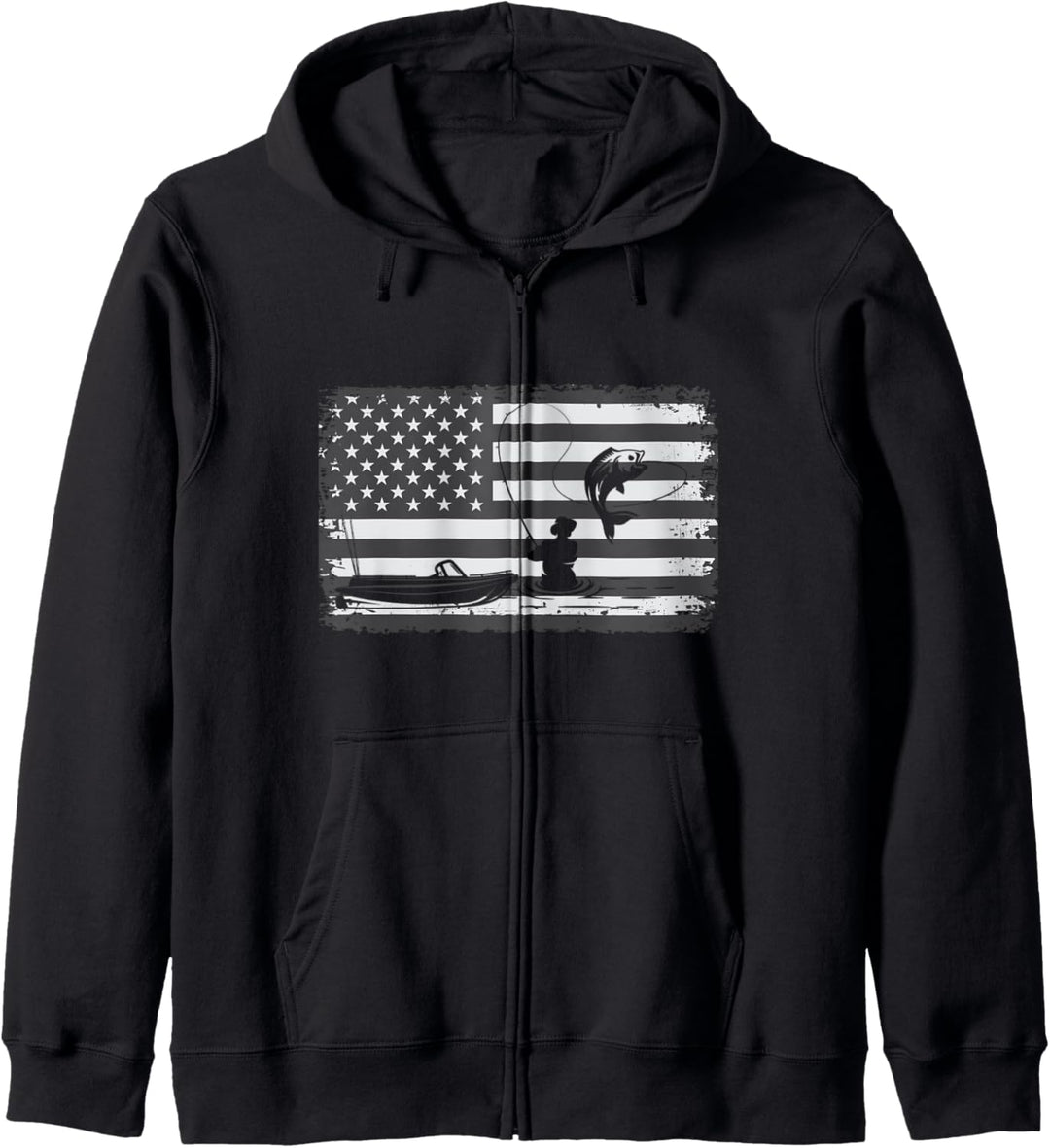 Fische Angeln Hobby Angler Angelrute Amerika Flagge Fischer Kapuzenjacke
