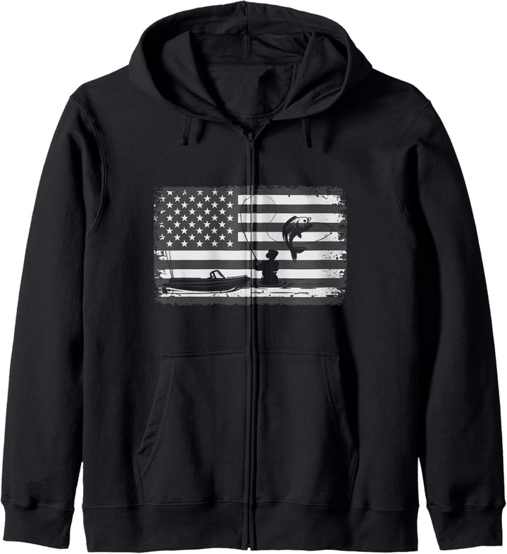 Fische Angeln Hobby Angler Angelrute Amerika Flagge Fischer Kapuzenjacke