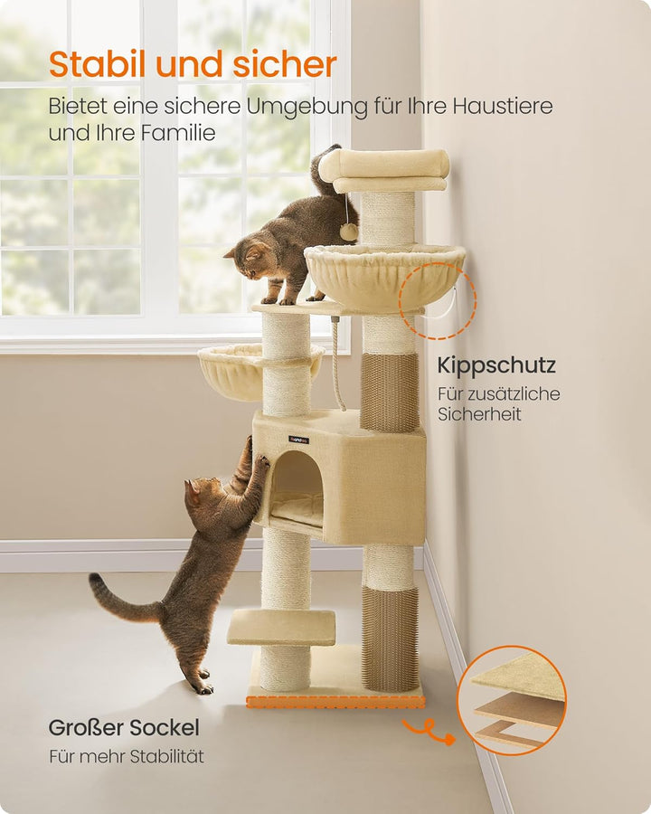Feandrea Kratzbaum, mit warmen Decken, für grosse Katze, Katzenbaum, 2 Katzenbürsten, 11,1 cm d Dick