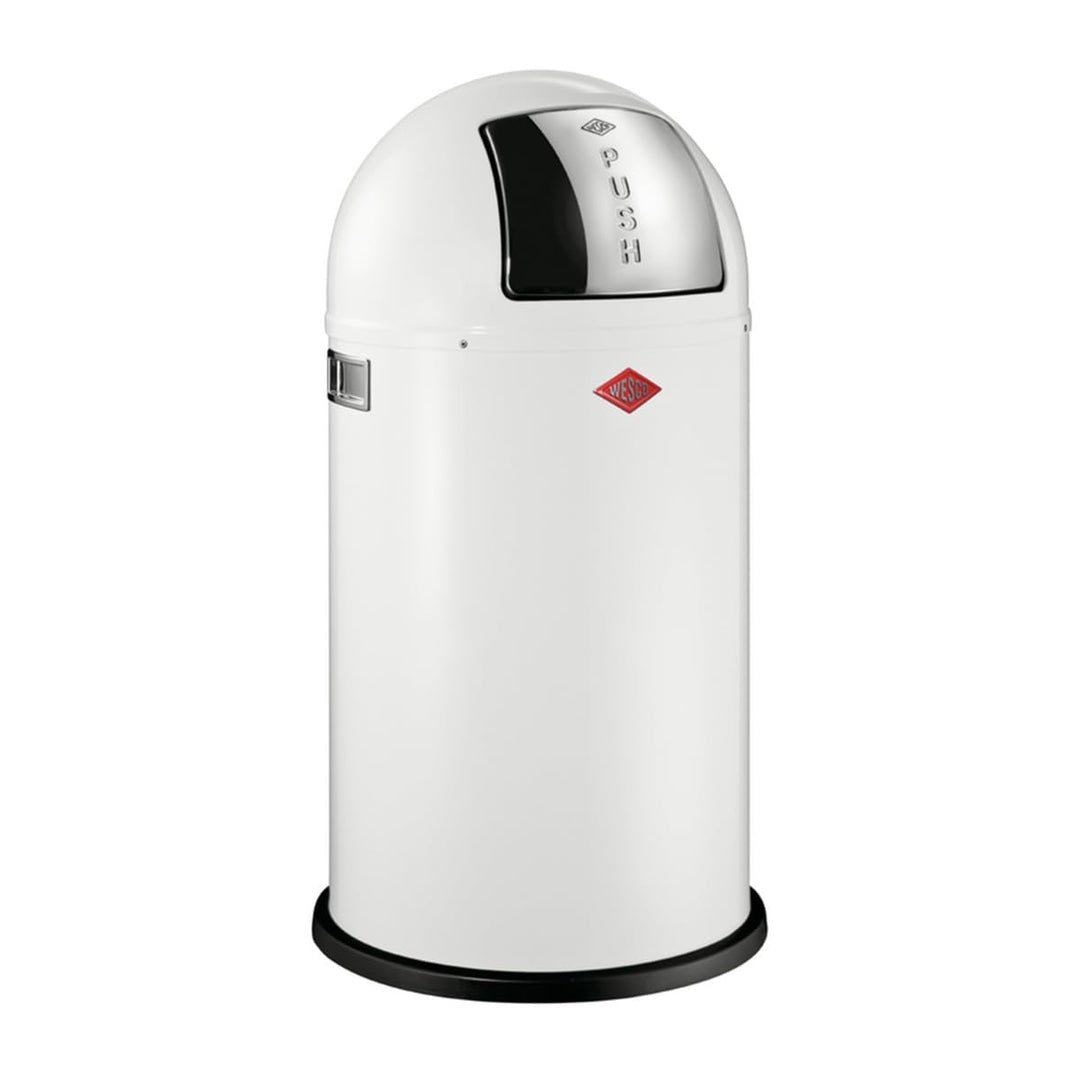 WESCO Pushboy Mülleimer in der Farbe weiss, pulverbeschichtetes Stahlblech, 50 Liter Volumen, grosse