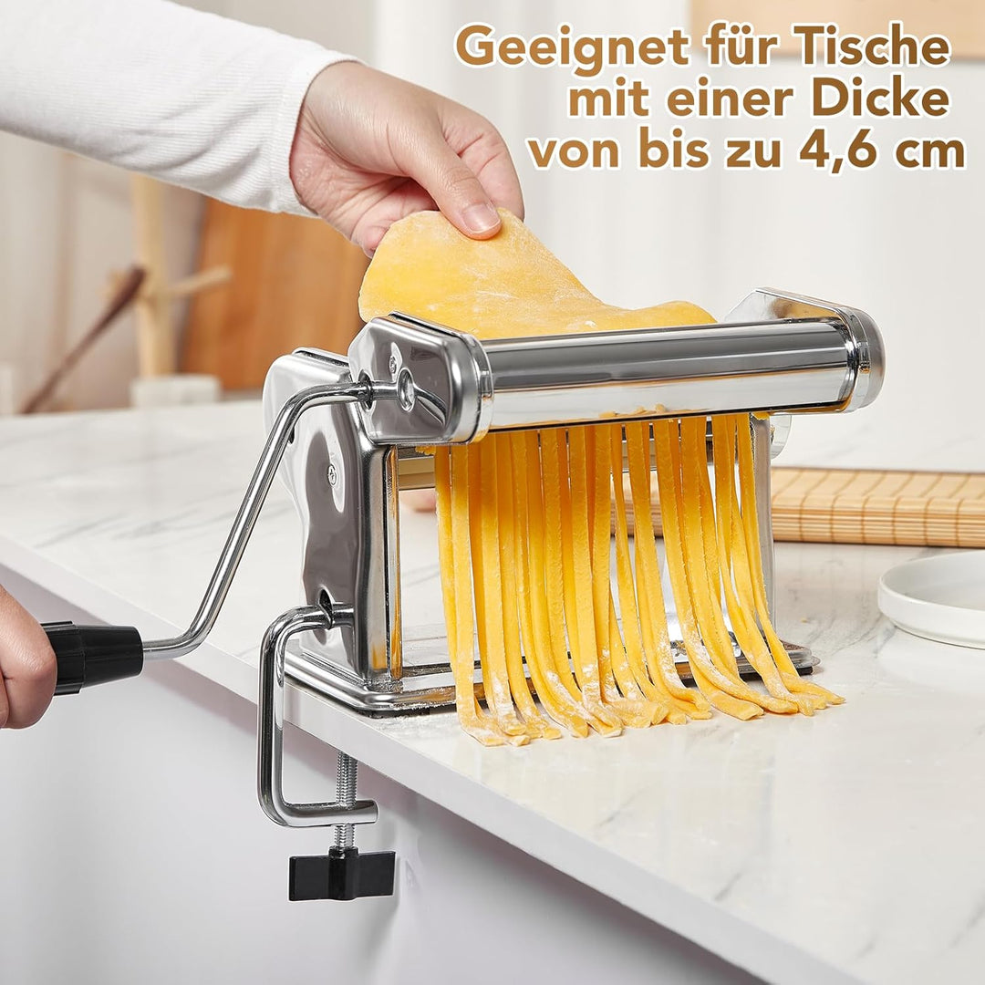 ROSSETTO Manuelle Nudelmaschine mit Trockner, Edelstahl Pastamaschine mit 9 Teigstärken, 2 Schnittbr