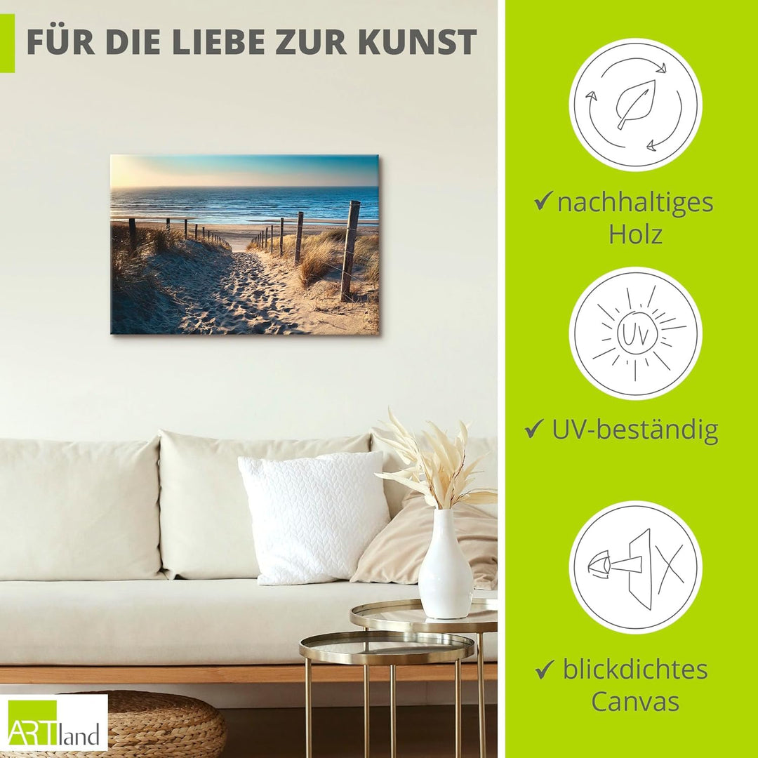 Artland Leinwandbild Wandbild Bild auf Leinwand 60x40 cm Wanddeko Strand Meer Maritim Nordsee Sonne