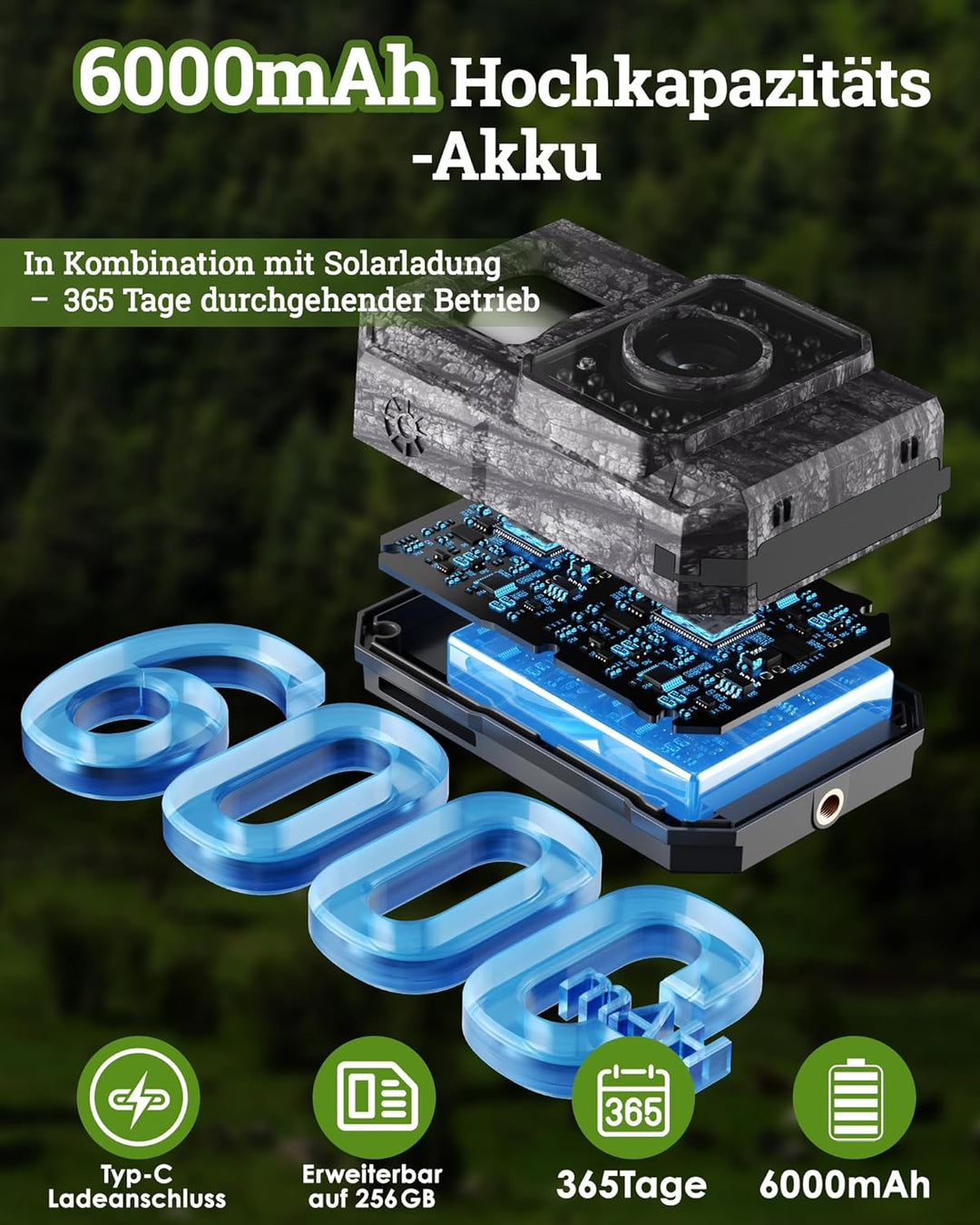 MAXDONE Wildkamera Solar WLAN mit Handyübertragung App - 4K 64MP Wildtierkamera Bluetooth mit Bewegu