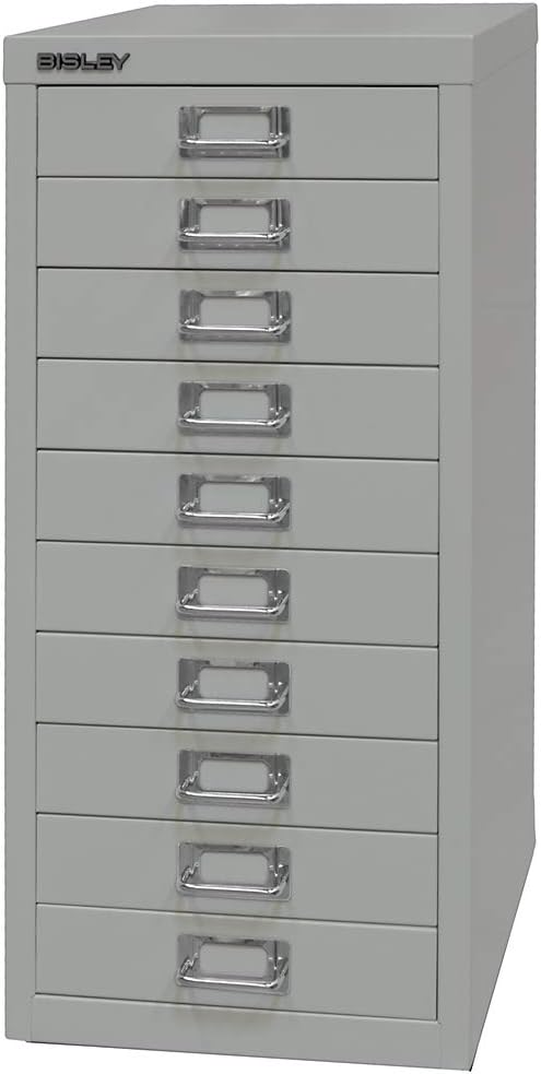 BISLEY MultiDrawer, 29er Serie, DIN A4, 10 Schubladen, Metall, 355 Silber, 38 x 27.9 x 59 cm