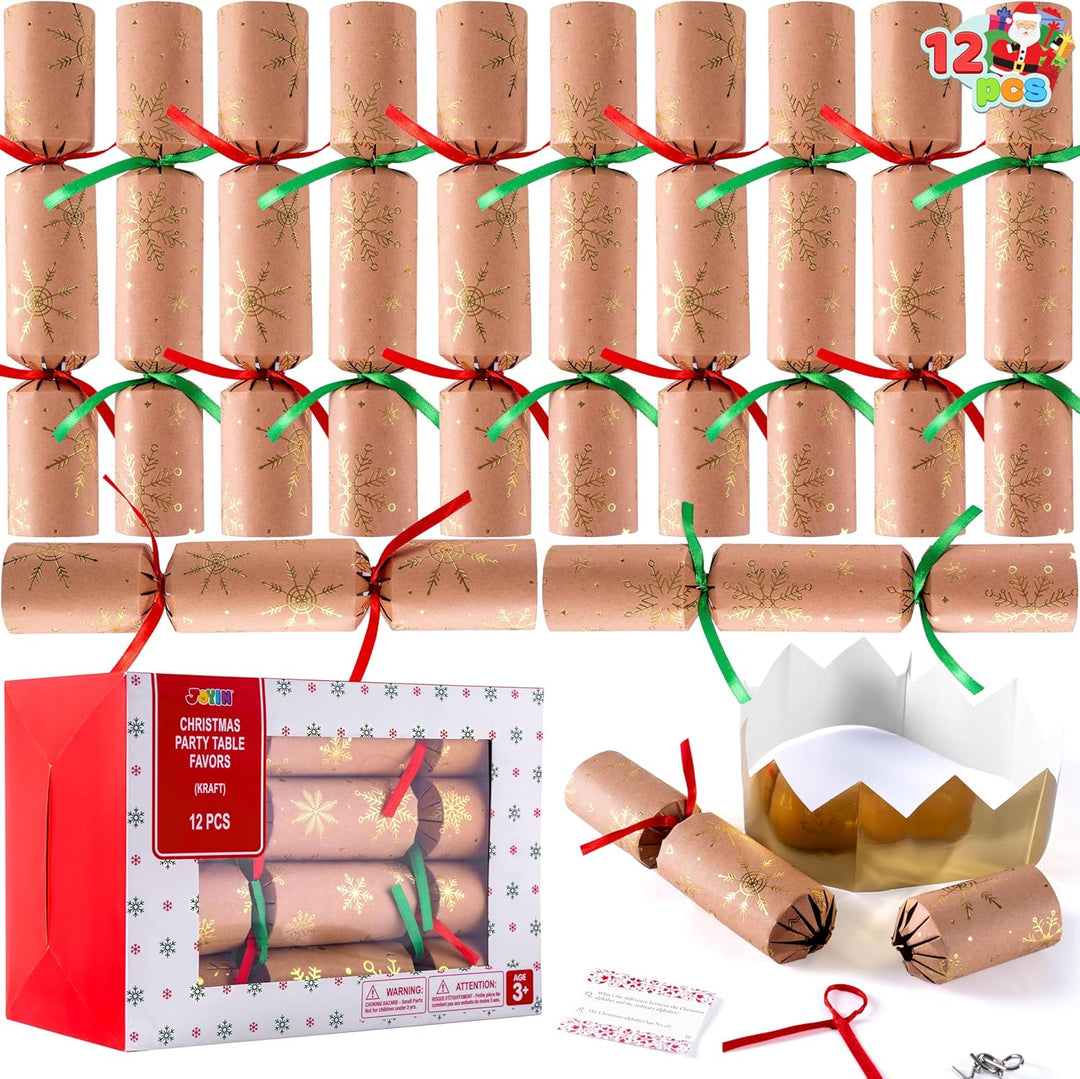 JOYIN 12er-Pack Weihnachts-Partygeschenke ohne Druckknopf Party-Tischgeschenk aus Kraftpapier mit Sc