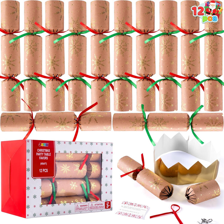 JOYIN 12er-Pack Weihnachts-Partygeschenke ohne Druckknopf Party-Tischgeschenk aus Kraftpapier mit Sc