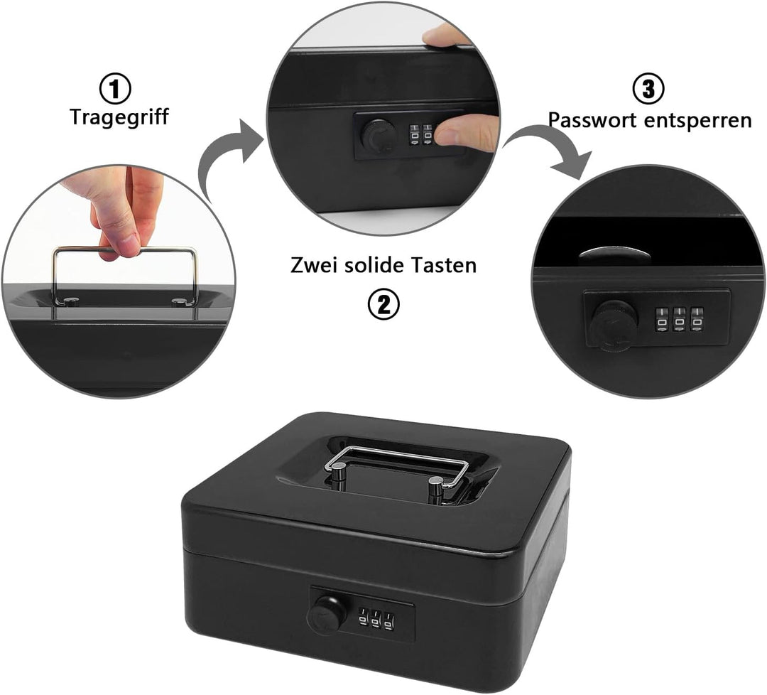 Geldkassette aus Stahl mit Zahlenschloss, kleine Geldkassette aus Metall mit abnehmbarem Geldfach, G
