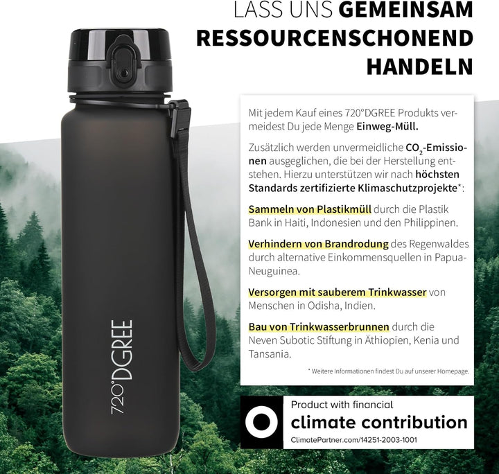 720°DGREE Trinkflasche 1l “uberBottle“ abnehmbare Schlaufe +Motivationsskala, Sieb - Auslaufsicher,