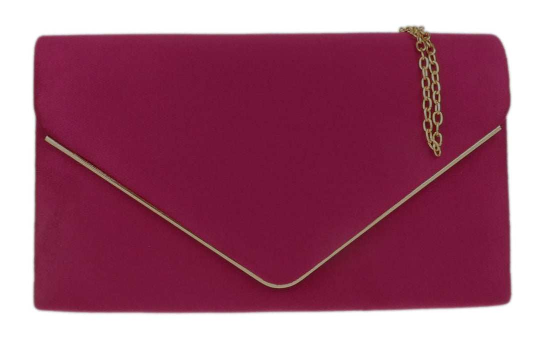 Girly Handbags Faux Suede Clutch Bag Envelope Metallic Frame Women Handbag Dark Rose Dunkle Rose, Du