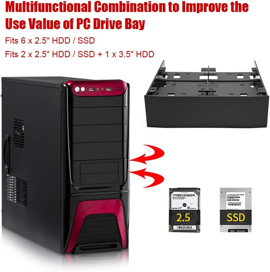 Vikye OImaster 2,5 3,5 HDD SSD auf 5,25 Diskettenlaufwerkschachthalterung für PC, Schwarz