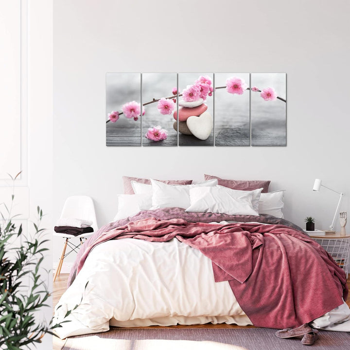 Runa Art Wandbild XXL Feng Shui Blumen Wohnzimmer Schlafzimmer 200 x 80 cm Rosa 5 Teilig - Made in G