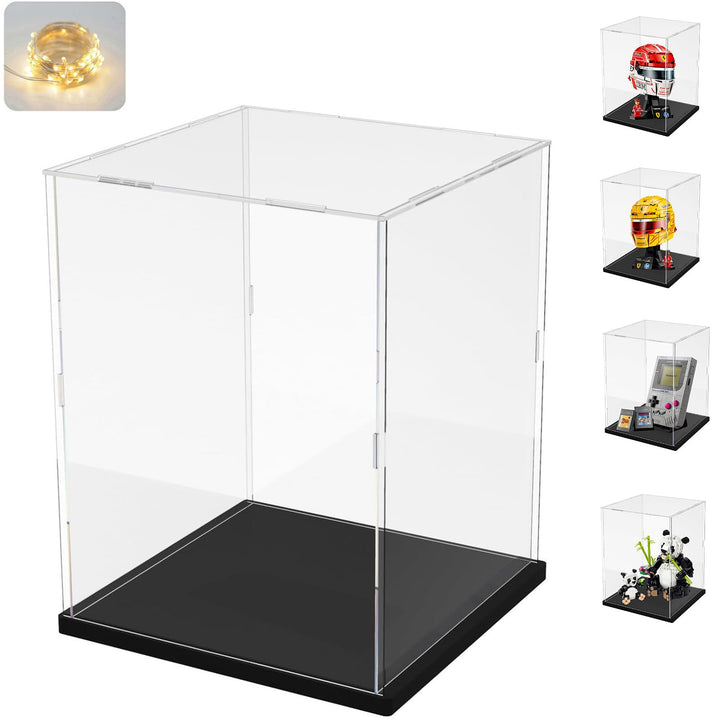 Acryl Vitrine Schaukasten 3mm für LEGO 43014 43022, Schwarz Innen 15x15x20cm Schwarz Holz-Kunststoff