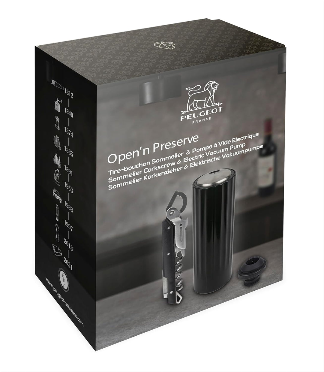 PEUGEOT - Geschenkset Clavelin + Preserve Electrique Finition ABS - Patentierter Sommelier-Korkenzie