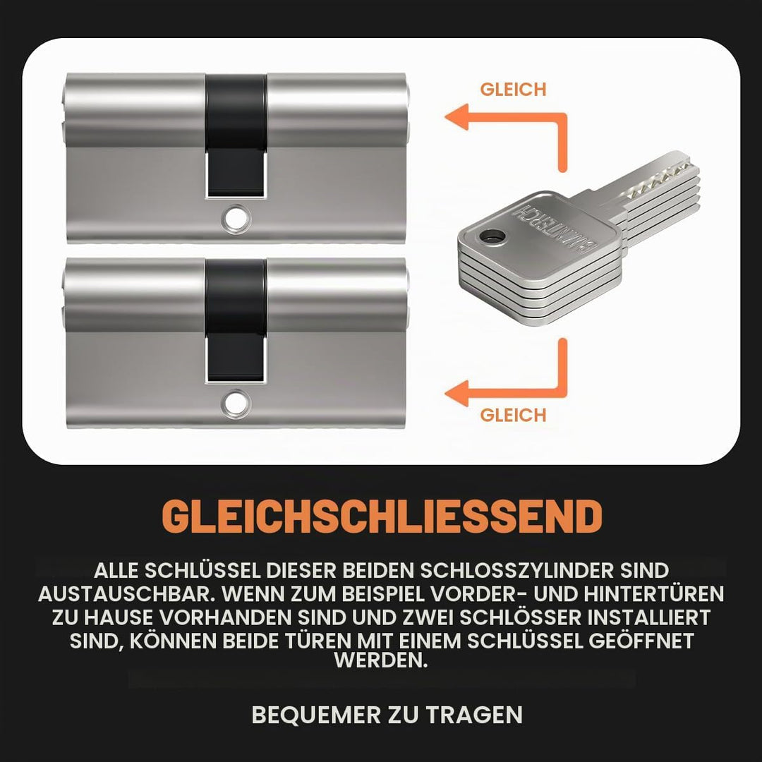 Bwintech 2 Stück Keyed Alike 35/35mm Euro Messingzylinder, 70mm Schlüssel/Schlüsselzylinderschloss m